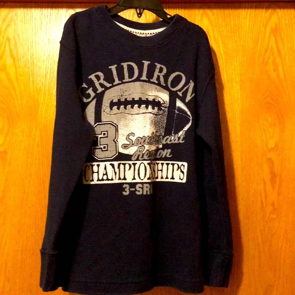 Children’s Place Boy’s football 7 - 8 LS thermal waffle weave navy silver tee